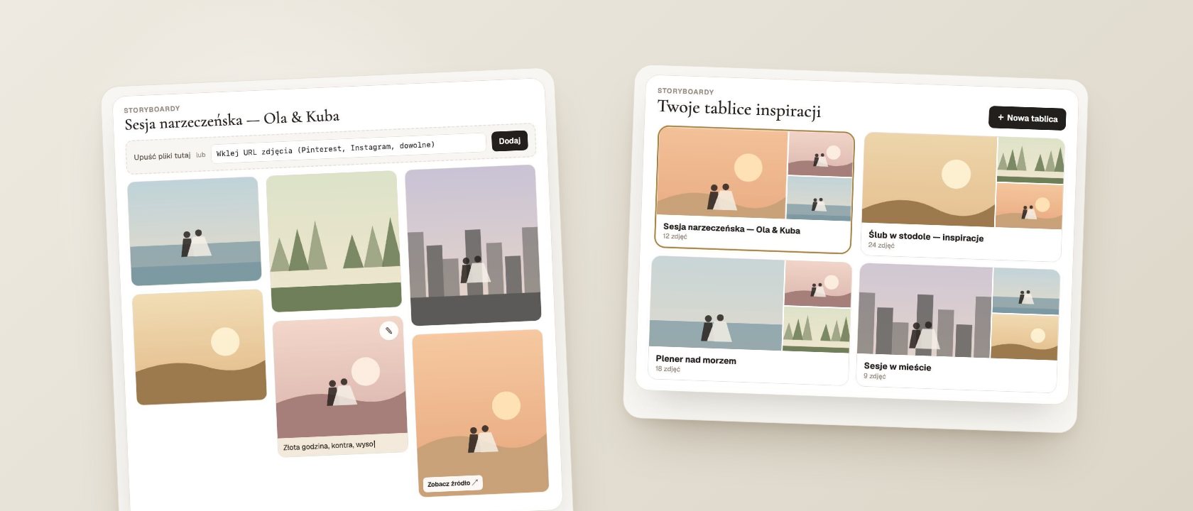 Moodboard do sesji: inspiracje z Pinteresta i Instagrama w jednym miejscu — ekrany Wedflow