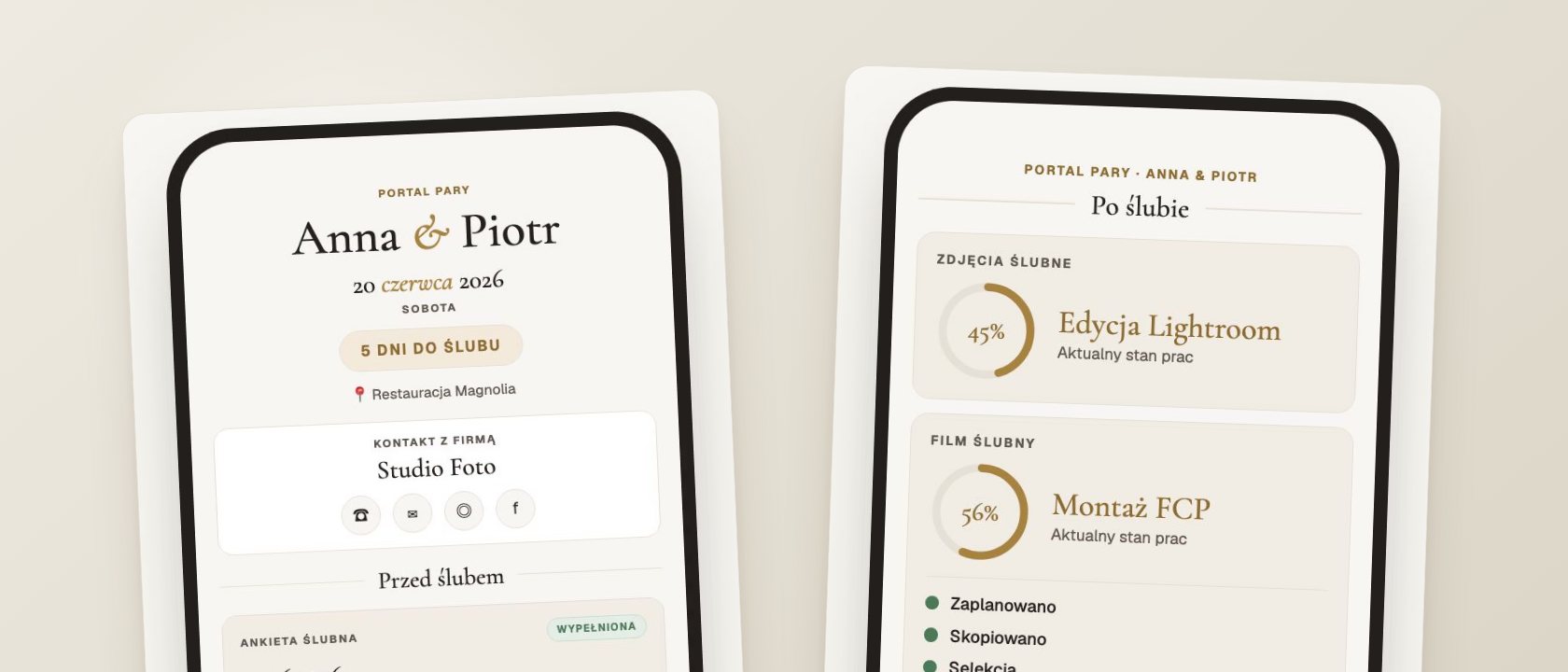 Portal dla pary młodej — koniec z „kiedy będą zdjęcia? ” — ekrany Wedflow
