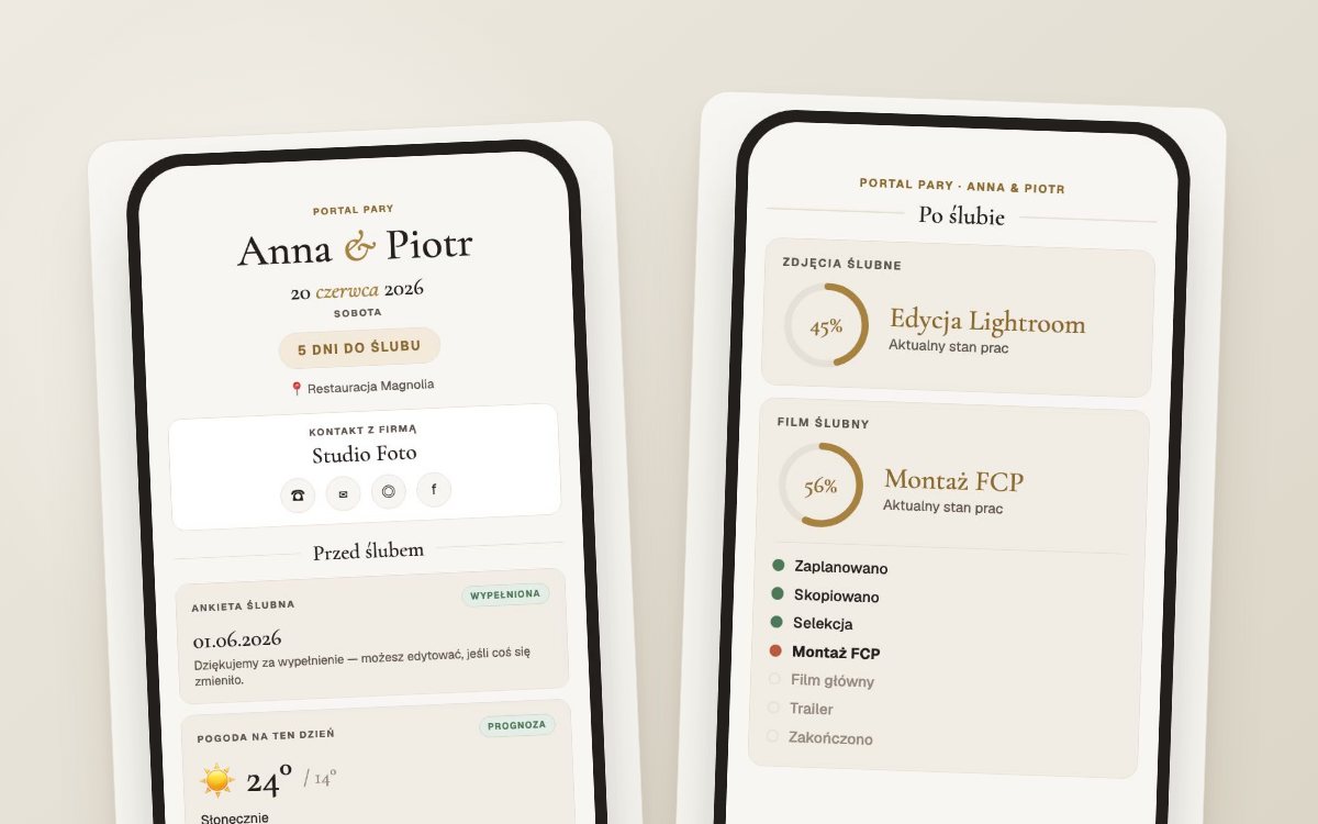 Portal dla pary młodej — koniec z „kiedy będą zdjęcia? ” — ekrany Wedflow