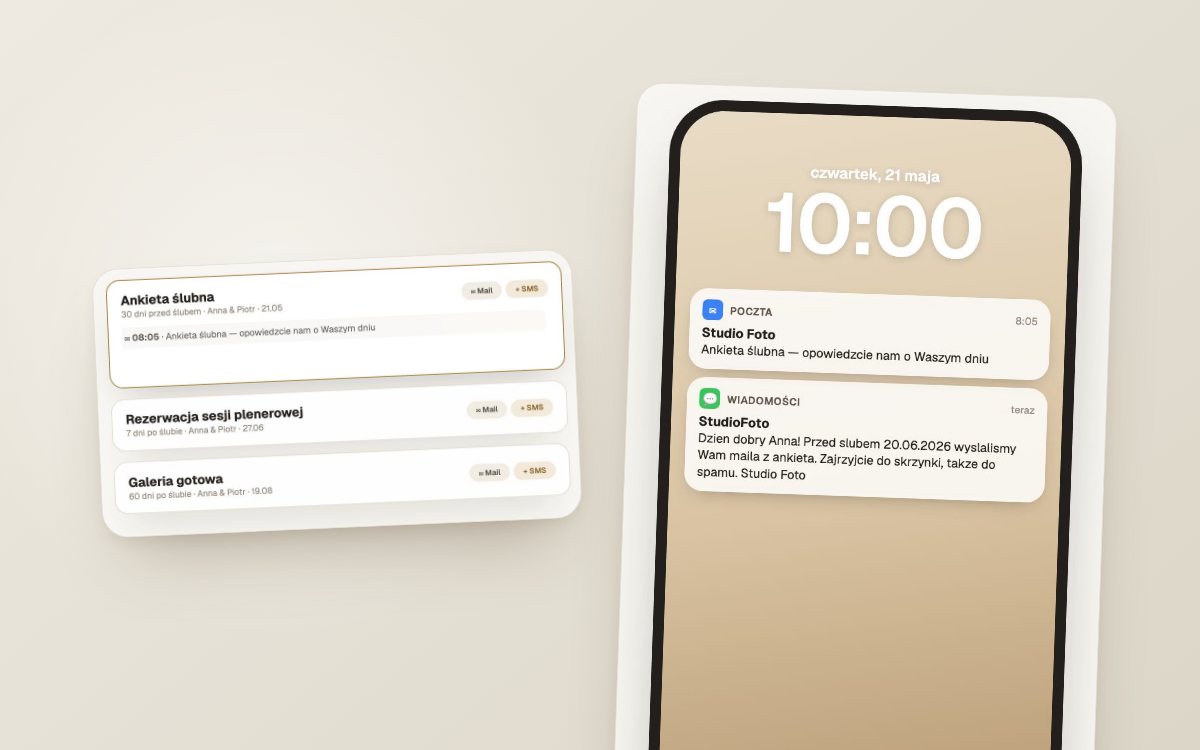 SMS do pary młodej: automatyczne powiadomienia, które docierają  — ekrany Wedflow