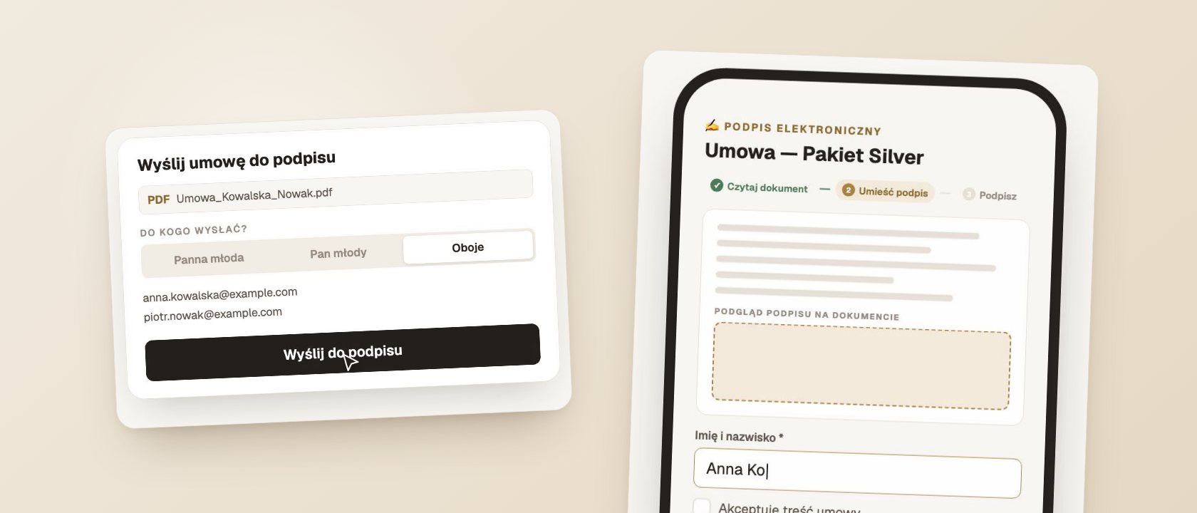 Umowa fotograf ślubny — wzór i e-podpis online — ekrany Wedflow